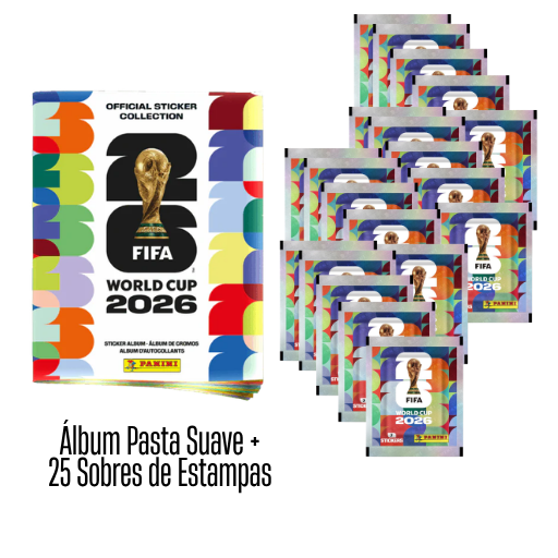 Álbum Mundial FIFA 2026 Pasta Suave + 25 Sobres de Estampas