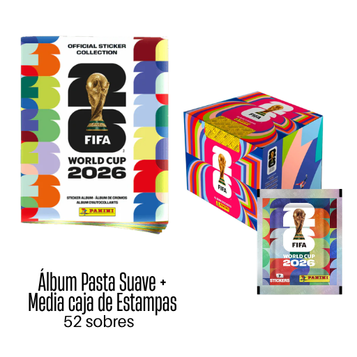Álbum Mundial FIFA 2026 Pasta Suave + Media Caja de Estampas